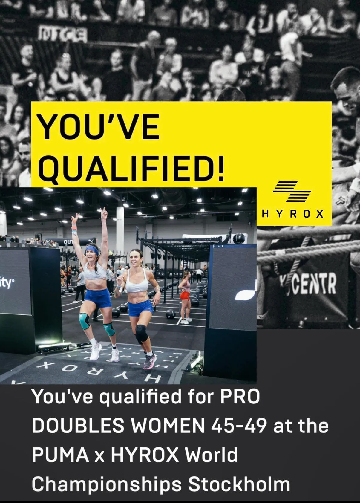 HYROX qualification graphic celebrating athletes who qualified for the HYROX World Championships.